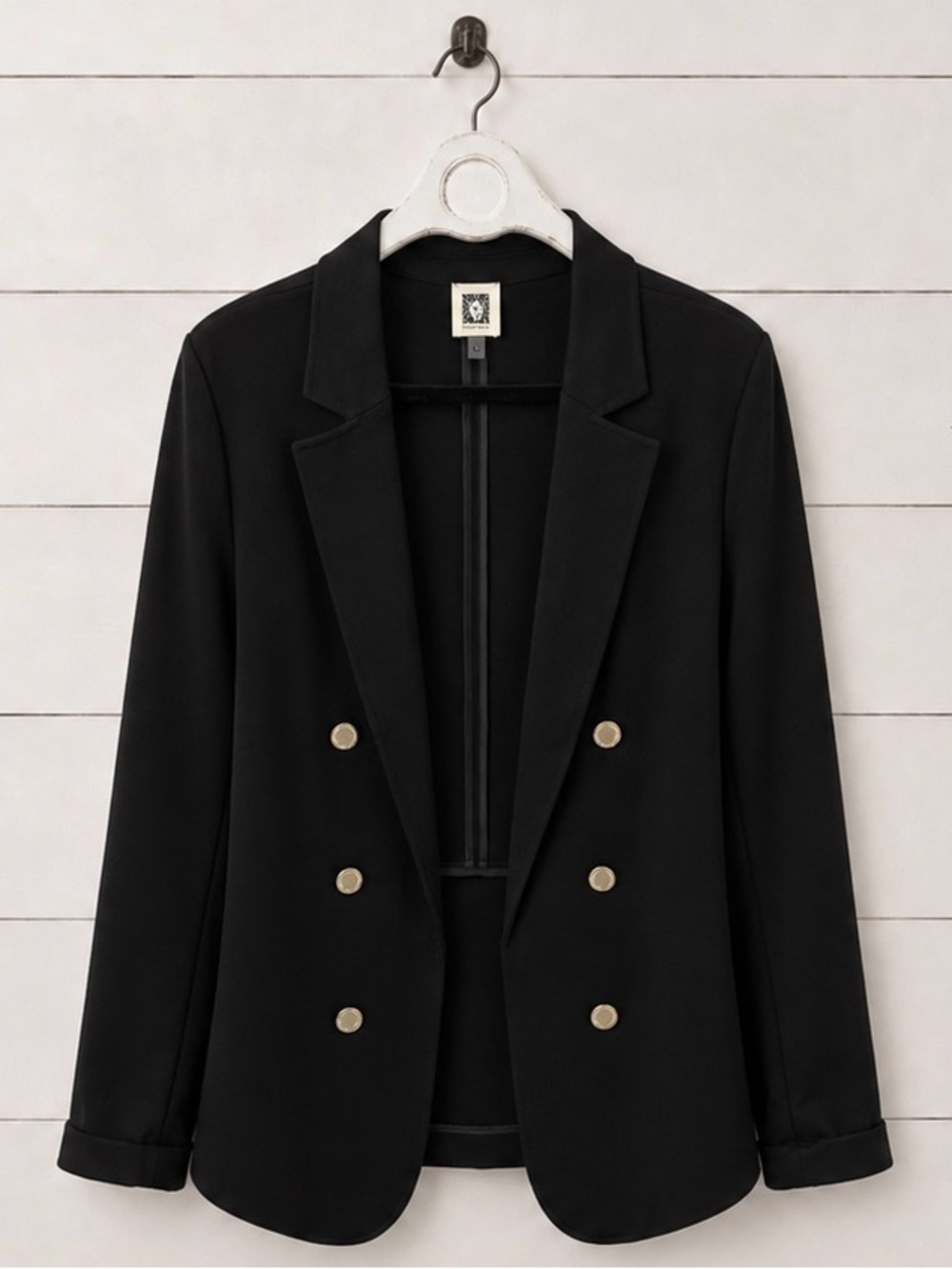 Anne Klein Classic Black Double-Breasted Blazer with Gold Buttons